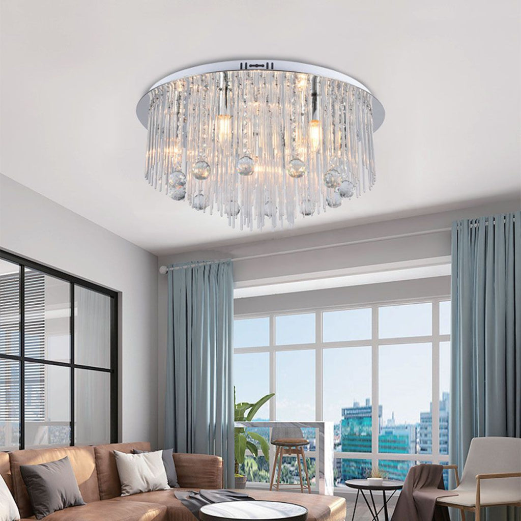 V-TAC Lampadario LED a Plafone dal Design in Cristalli con Portalampade E14x9 (Max 40W) Colore Argento H600xD290mm