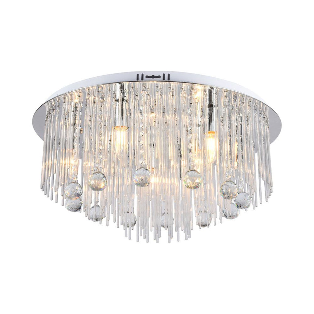 V-TAC Lampadario LED a Plafone dal Design in Cristalli con Portalampade E14x9 (Max 40W) Colore Argento H600xD290mm