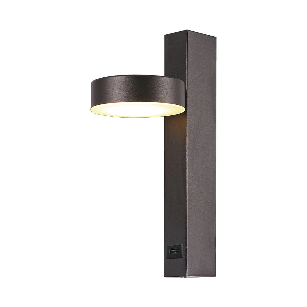 V-TAC Applique LED da Muro 8W dal Design Rotondo con porta USB e Angolo del Fascio Luminoso Regolabile 180° in Metallo Colore Nero 3000K