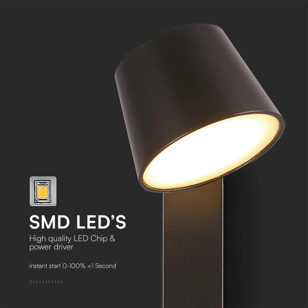 V-TAC Applique LED da Muro 8W dal Design Cilindrico con Porta USB e Angolo del Fascio Luminoso Regolabile 180° in Metallo Colore Nero 3000K