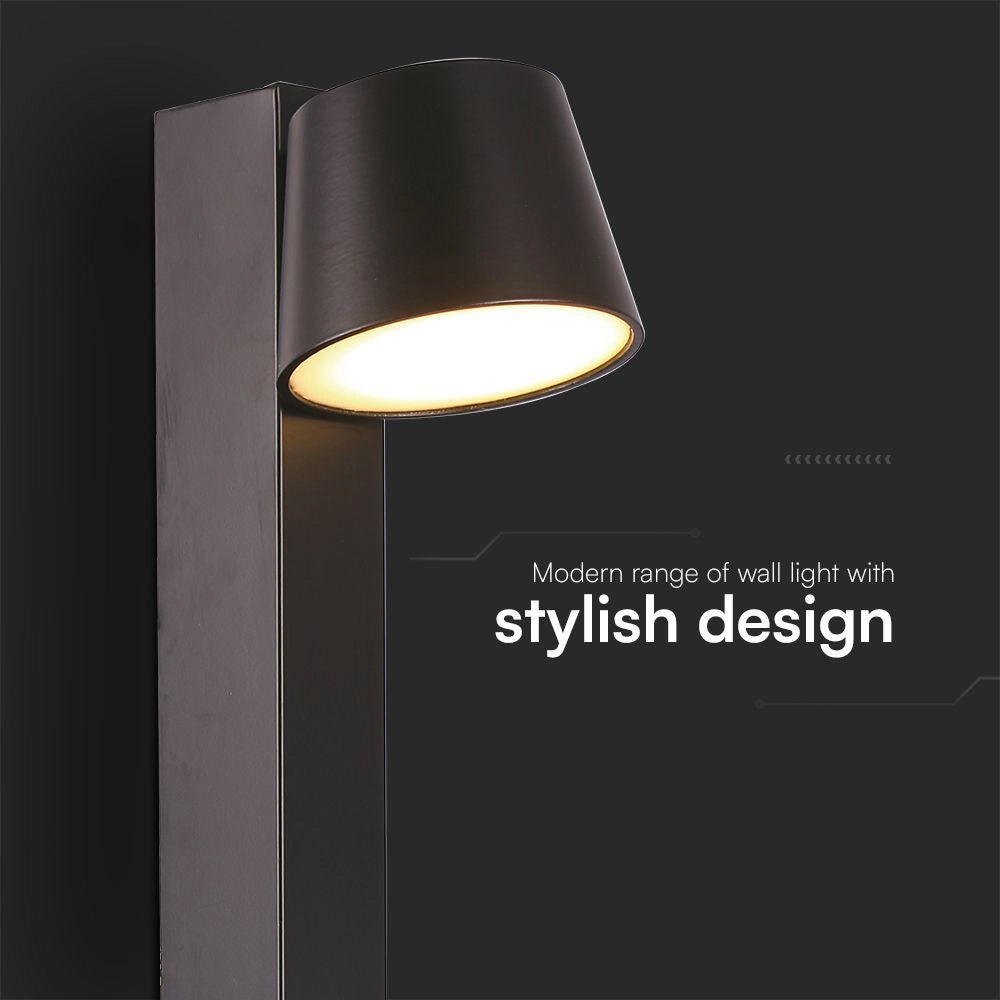 V-TAC Applique LED da Muro 8W dal Design Cilindrico con Porta USB e Angolo del Fascio Luminoso Regolabile 180° in Metallo Colore Nero 3000K