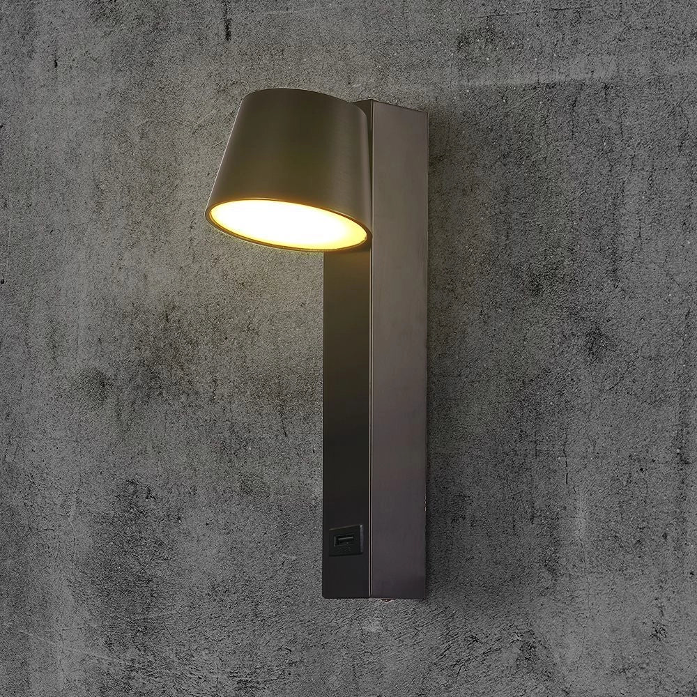 V-TAC Applique LED da Muro 8W dal Design Cilindrico con Porta USB e Angolo del Fascio Luminoso Regolabile 180° in Metallo Colore Nero 3000K