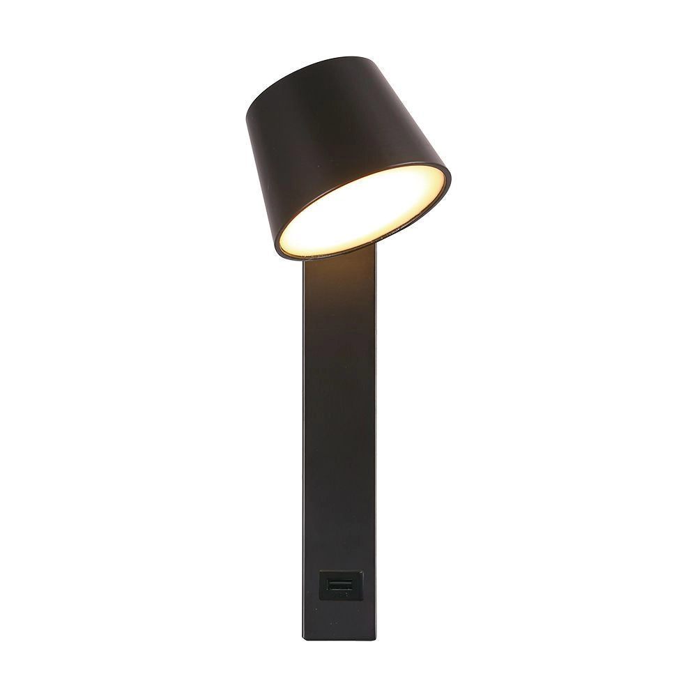 V-TAC Applique LED da Muro 8W dal Design Cilindrico con Porta USB e Angolo del Fascio Luminoso Regolabile 180° in Metallo Colore Nero 3000K
