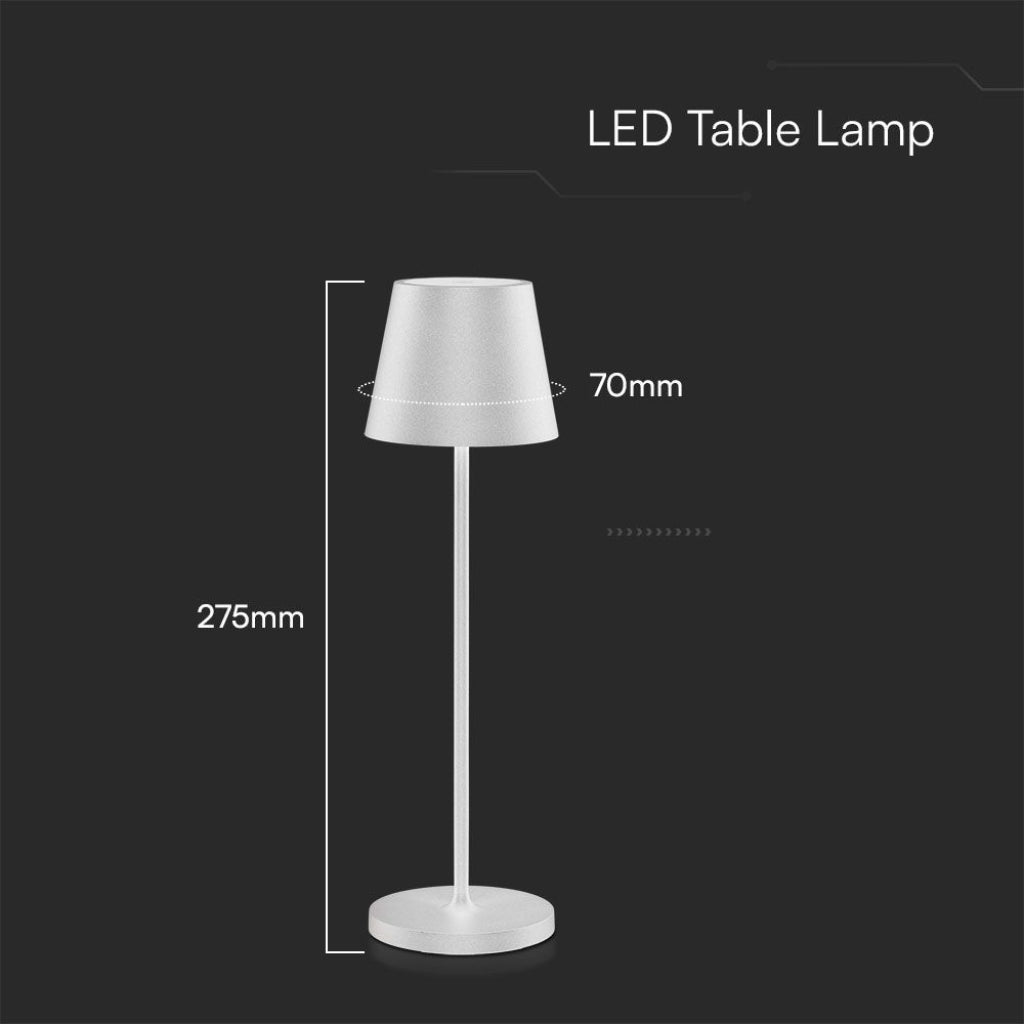 V-TAC Lampada LED da Tavolo 1.5W Colore Bianco in Alluminio con caricatore Wireless e Touch Dimmerabile 3000K IP54