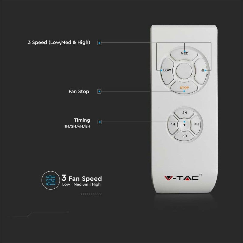 V-TAC Ventilatore LED da Soffitto 65W RF Controller con Telecomando Colore Bronzo 52 Pollici 3 pale
