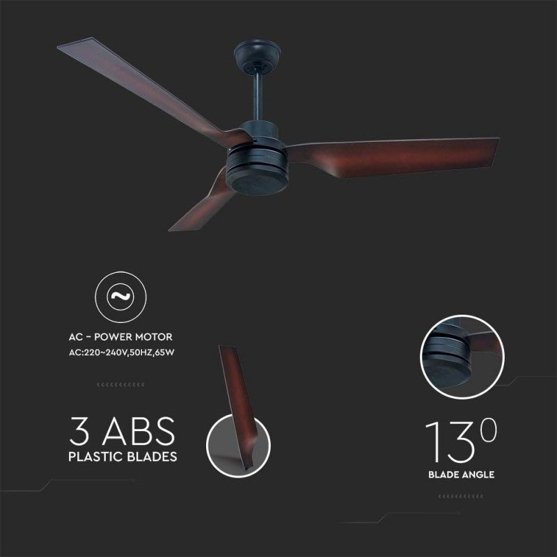 V-TAC Ventilatore LED da Soffitto 65W RF Controller con Telecomando Colore Bronzo 52 Pollici 3 pale