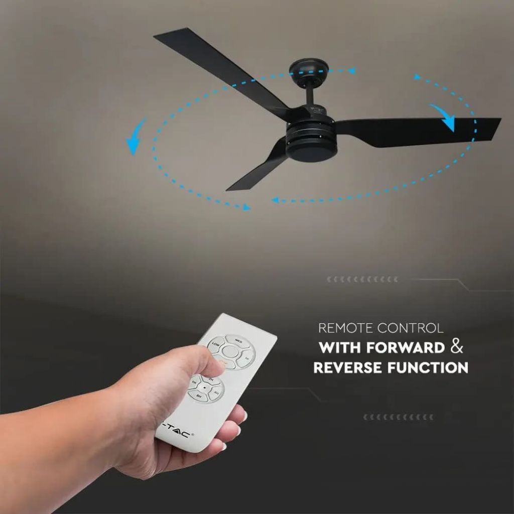 V-TAC Ventilatore LED da Soffitto 65W RF Controller con Telecomando Colore Nero 132cm 3 pale
