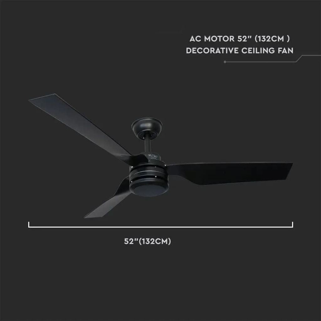 V-TAC Ventilatore LED da Soffitto 65W RF Controller con Telecomando Colore Nero 132cm 3 pale