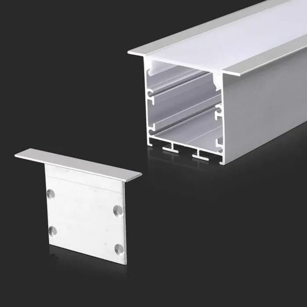 V-TAC Profilo Lineare a Incasso/Plafone per Strip LED con larghezza fino a 32mm in Alluminio Colore Bianco con Copertura Opaca 2000x50x35mm