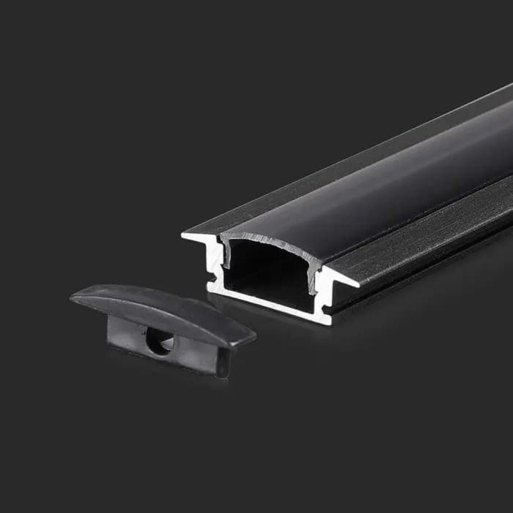 V-TAC Profilo Lineare a Incasso per Strip LED con larghezza fino a 12.4mm in Alluminio Colore Nero con Copertura Nera Opaca (incasso esterno 17.5x5.5mm) 2000x24.7x7mm