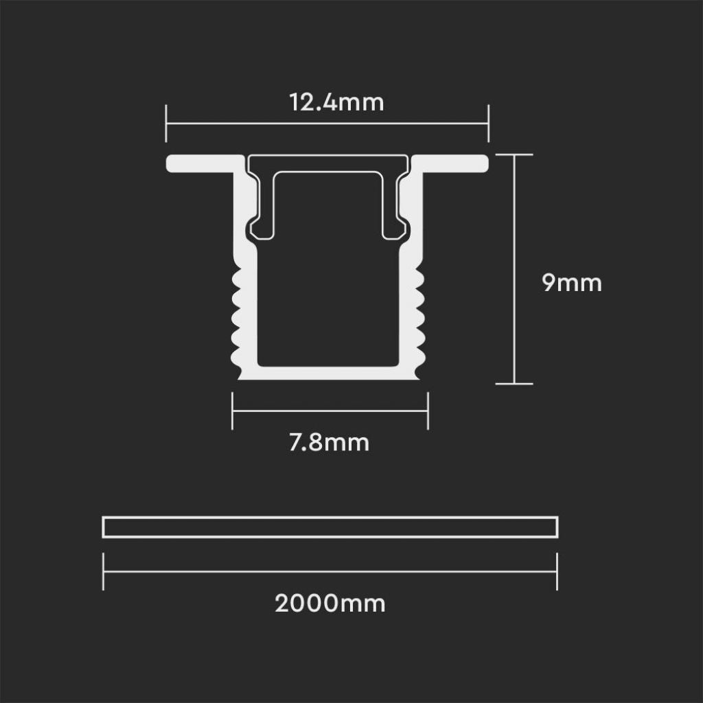 V-TAC Profilo Lineare a Incasso per Strip LED con larghezza fino a 7mm in Alluminio Colore Silver con Copertura Opaca 2000x12.4x9mm