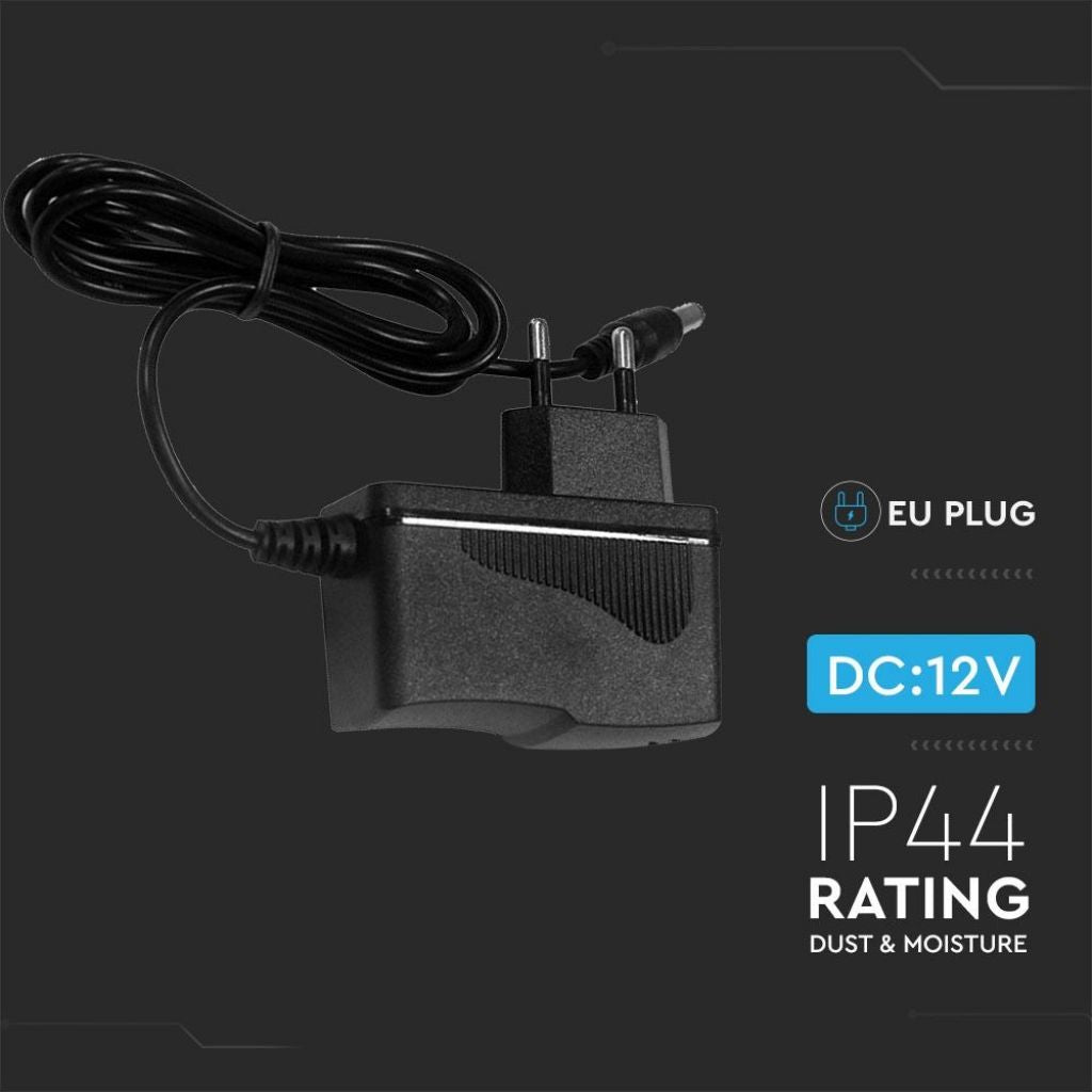 V-TAC Alimentatore in Plastica 18W 12V 1.5A Plug&Play con Jack 2.1 Colore Nero Cavo da 1.2m IP44