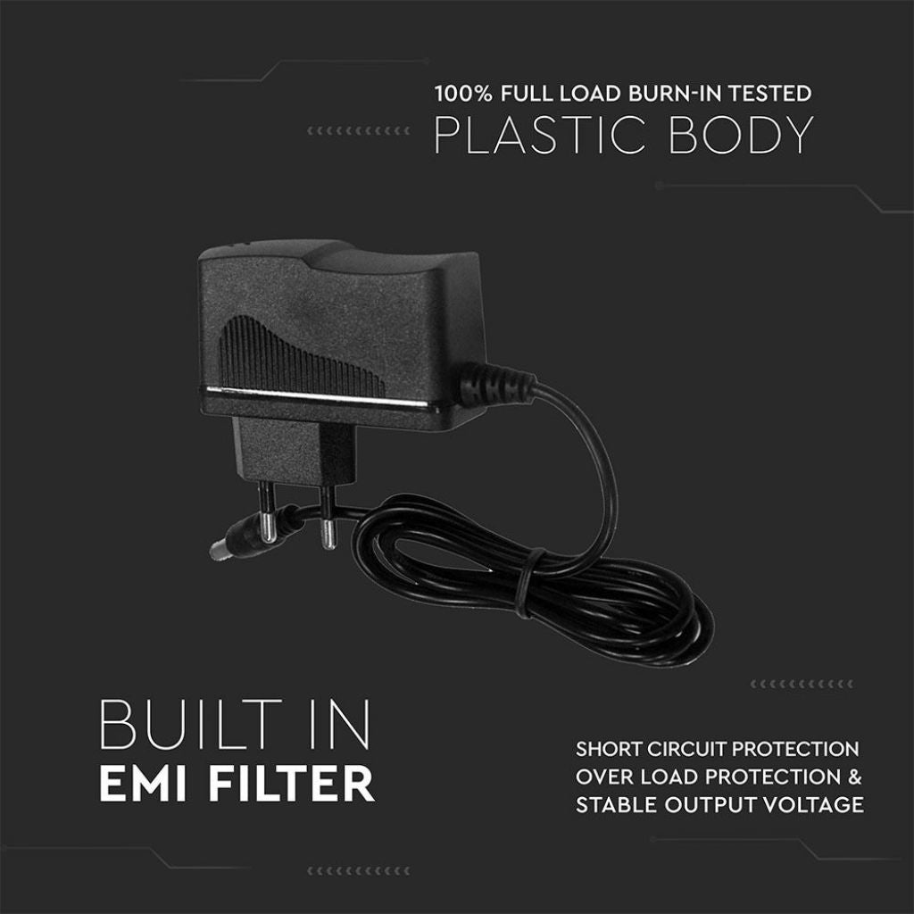V-TAC Alimentatore in Plastica 18W 12V 1.5A Plug&Play con Jack 2.1 Colore Nero Cavo da 1.2m IP44