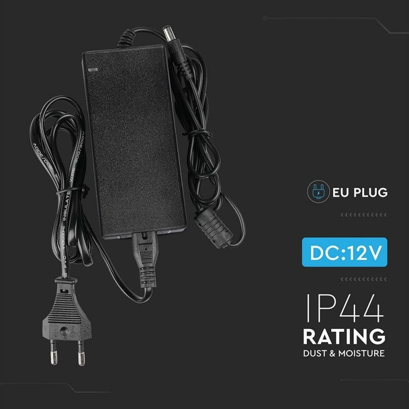 V-TAC Alimentatore in Plastica 30W 12V 2.5A Plug&Play con Jack 2.1 Colore Nero Cavo da 2.4m IP44