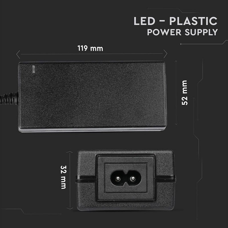 V-TAC Alimentatore in Plastica 30W 12V 2.5A Plug&Play con Jack 2.1 Colore Nero Cavo da 2.4m IP44