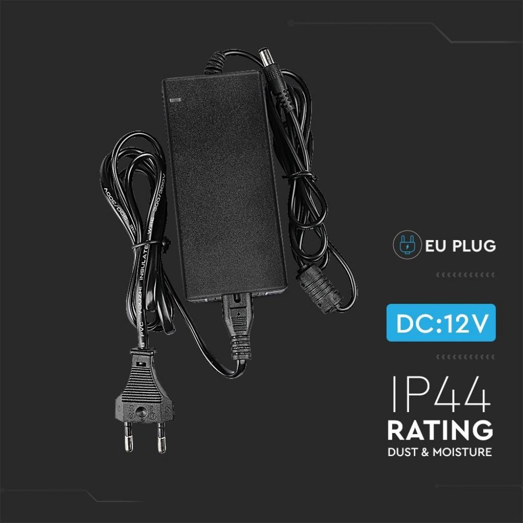 V-TAC Alimentatore in Plastica 78W 12V 6.5A Plug&Play con Jack 2.1 Colore Nero Cavo da 2.4m IP44