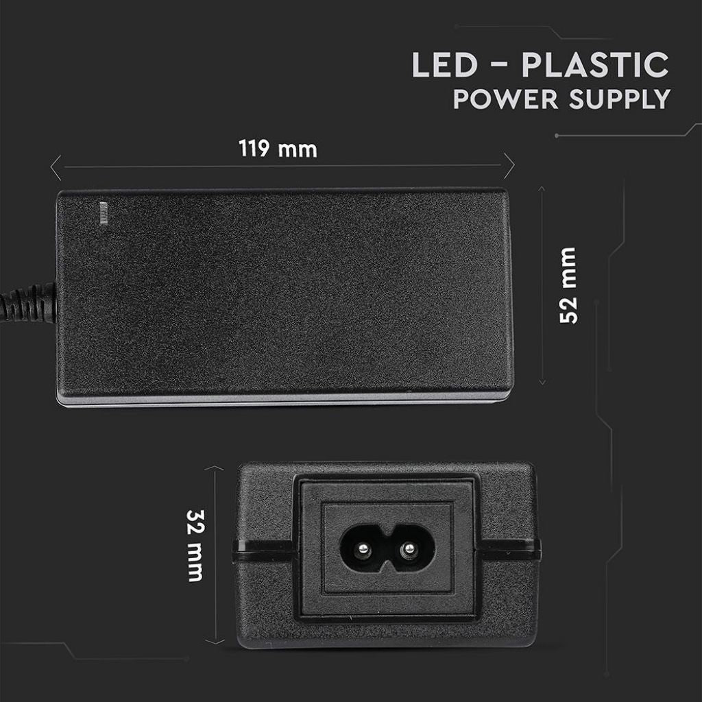 V-TAC Alimentatore in Plastica 42W 12V 3.5A Plug&Play con Jack 2.1 Colore Nero Cavo da 2.4m IP44