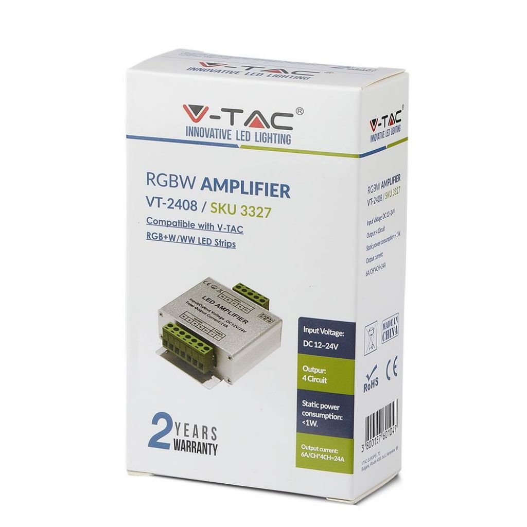 V-TAC Amplificatore di Segnale RGB+W Compatibile con Strip LED 12V/24V, 16A con 4 Canali da 4A