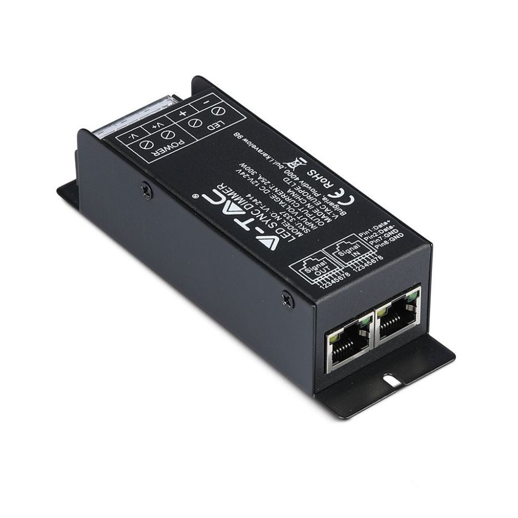 V-TAC Controller Dimmer Sync 1 Canale con Porta RJ45 e Telecomando RF per Strisce LED Monocolore 12-24V, 25A, Fino a 300W