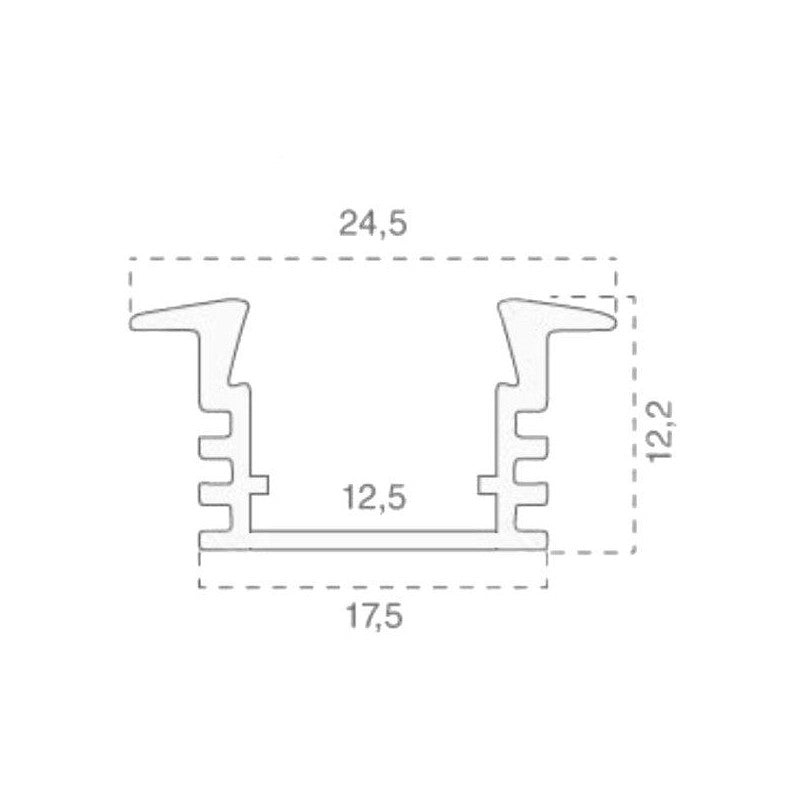 V-TAC Profilo Lineare a Incasso per Strip LED con larghezza fino a 12.5mm in Alluminio Colore Silver con Copertura Opaca 2000x24.5x12.2mm