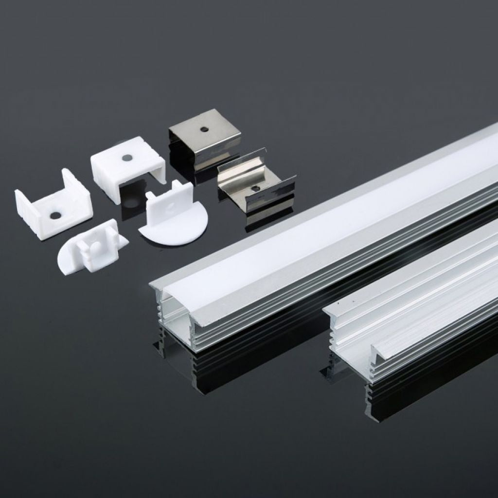 V-TAC Profilo Lineare a Incasso per Strip LED con larghezza fino a 12.5mm in Alluminio Colore Silver con Copertura Opaca 2000x24.5x12.2mm