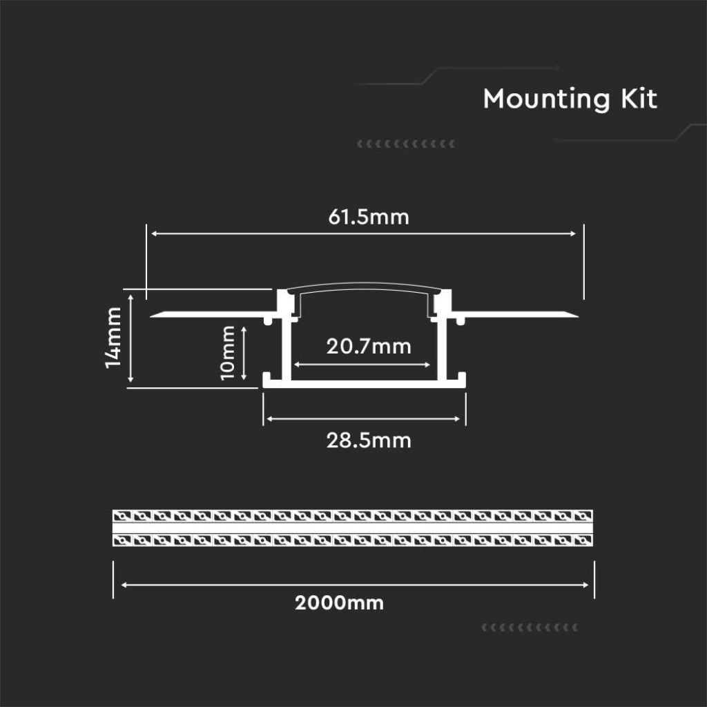 V-TAC Profilo in Alluminio Colore Silver per Doppia Strip LED ad Incasso per Cartongesso (Max l: 20,7mm) Copertura Satinata 2000 x 61,5mm