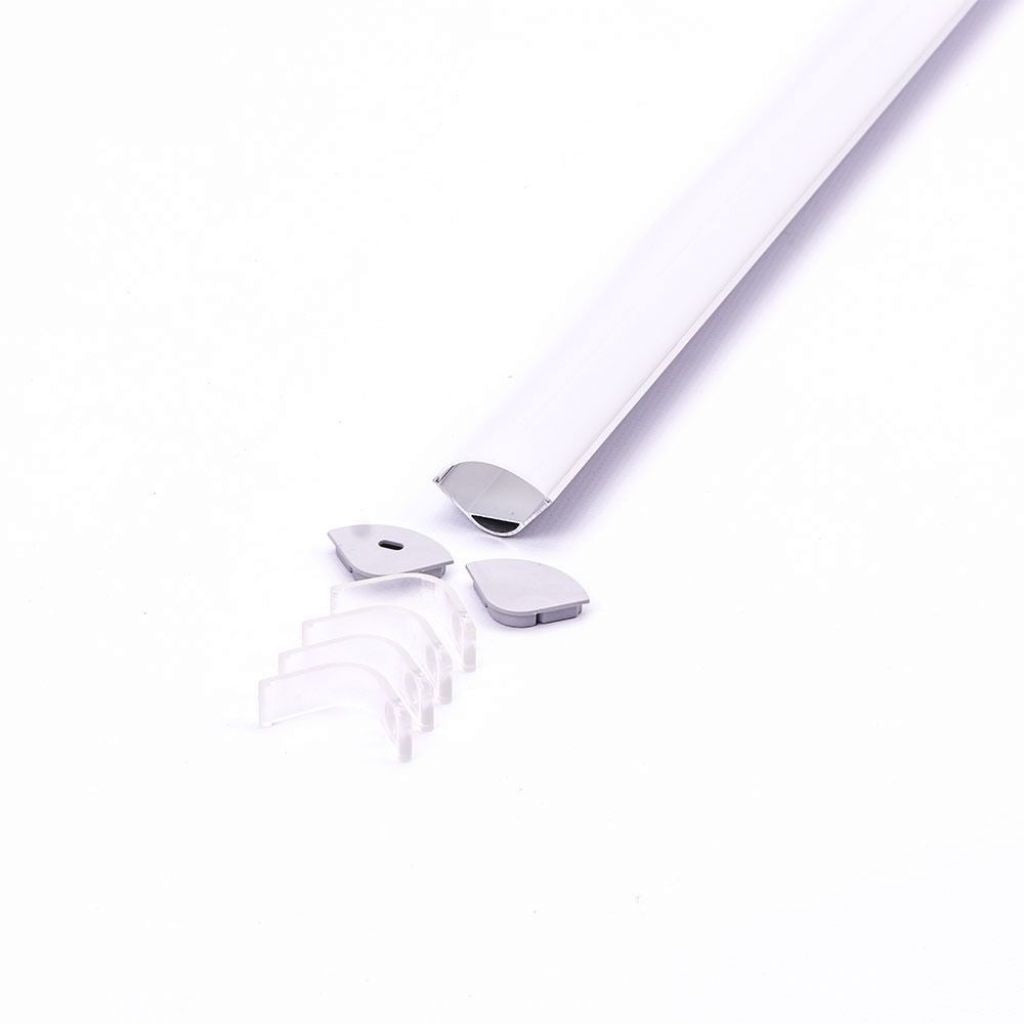 V-TAC Profilo Angolare Rotondo per Strip LED con larghezza fino a 20.3mm in Alluminio Colore Silver con Copertura Opaca 2000x30x30mm