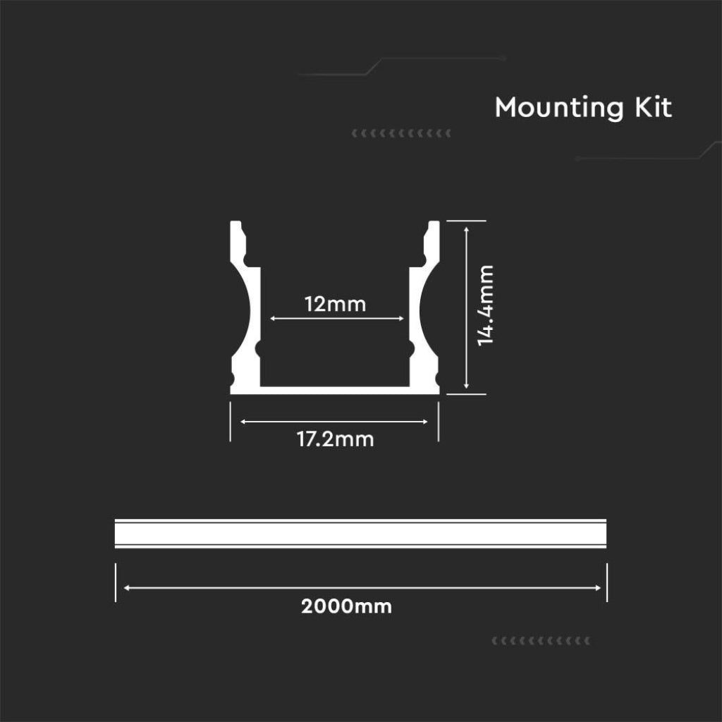 V-TAC Profilo Lineare per Strip LED con larghezza fino a 12.5mm in Alluminio Colore Bianco con Copertura Opaca 2000x17.2x14.4mm