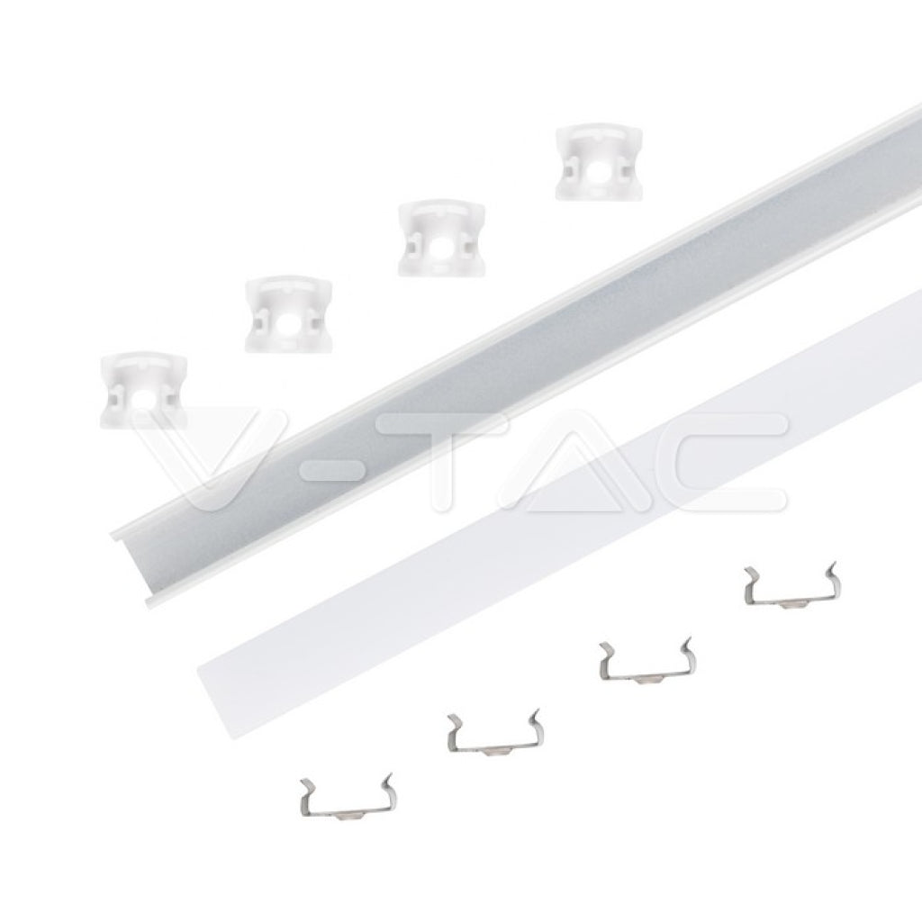 V-TAC Profilo Lineare per Strip LED con larghezza fino a 12.5mm in Alluminio Colore Bianco con Copertura Opaca 2000x17.2x14.4mm