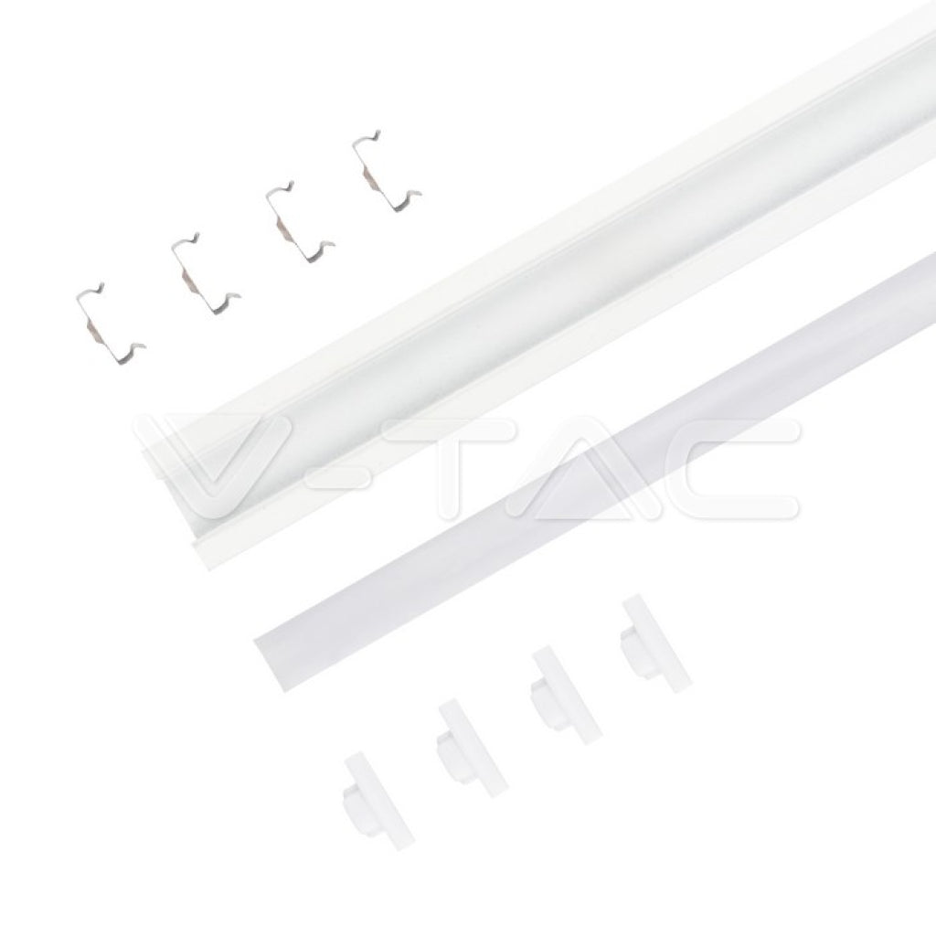 V-TAC Profilo in Alluminio Colore Bianco per Strip LED a Incasso (Max l: 12,4mm) 2000 x 24,7 x 7mm