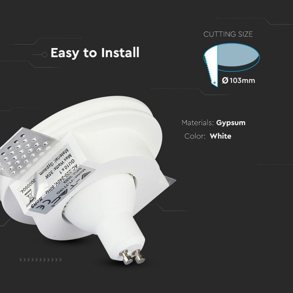 V-TAC Portafaretto LED da Incasso Rotondo GU10 e GU5.3 (MR16) Corpo in Gesso Bianco