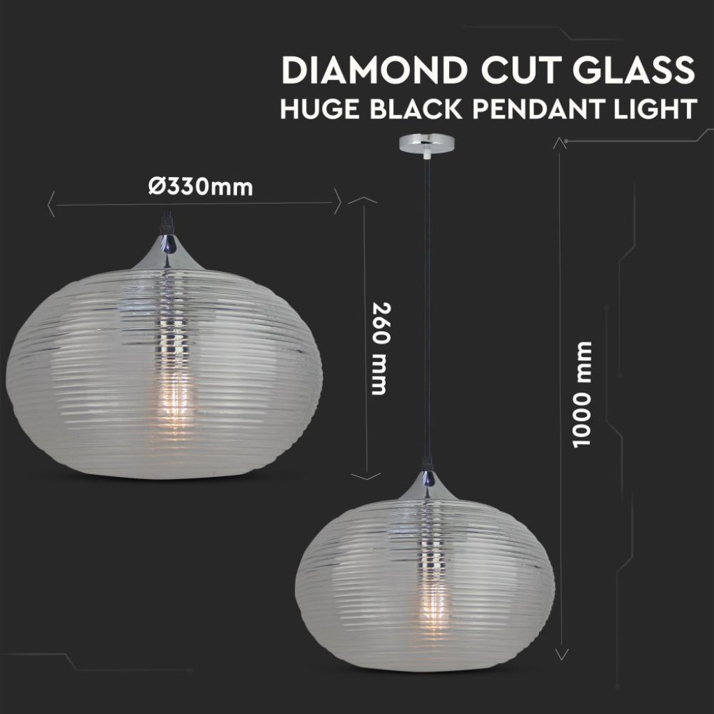 V-TAC Lampadario LED a Sfera in Vetro Ondulato e Metallo con Portalampada E27 (Max 60W) Colore Nero Trasparente