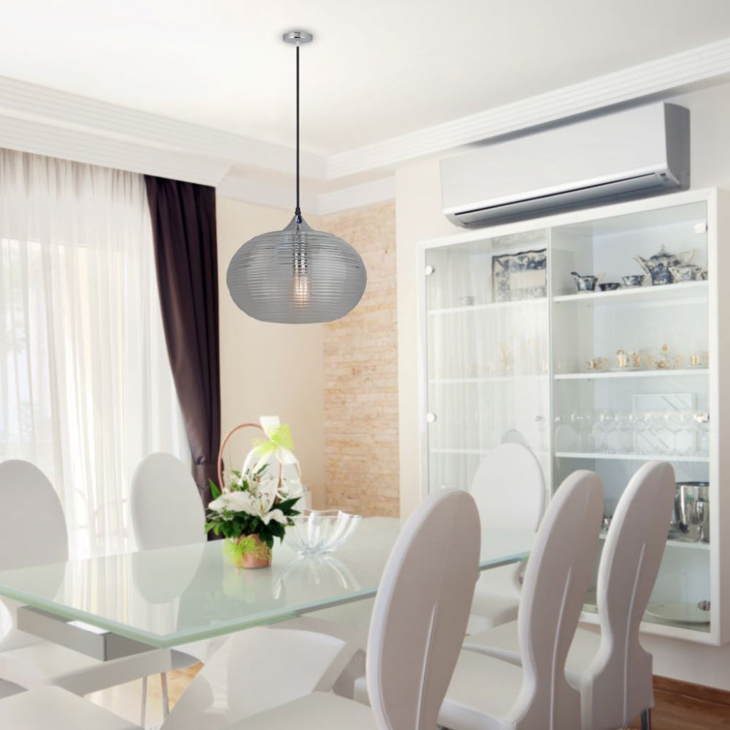 V-TAC Lampadario LED a Sfera in Vetro Ondulato e Metallo con Portalampada E27 (Max 60W) Colore Nero Trasparente