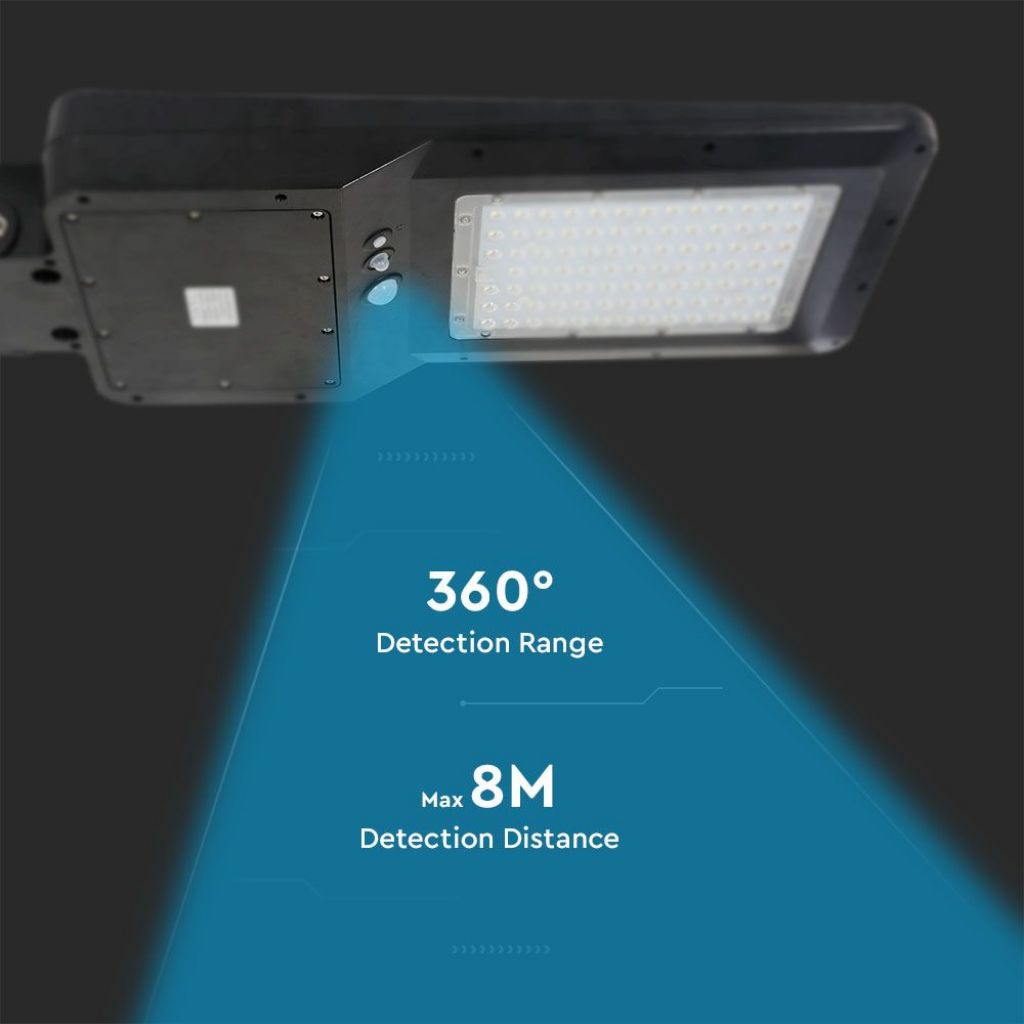 V-TAC Armatura Stradale LED SMD 40W 120LM/W con Pannello Solare, Sensore PIR e Telecomando, Colore Nero 4000K IP65