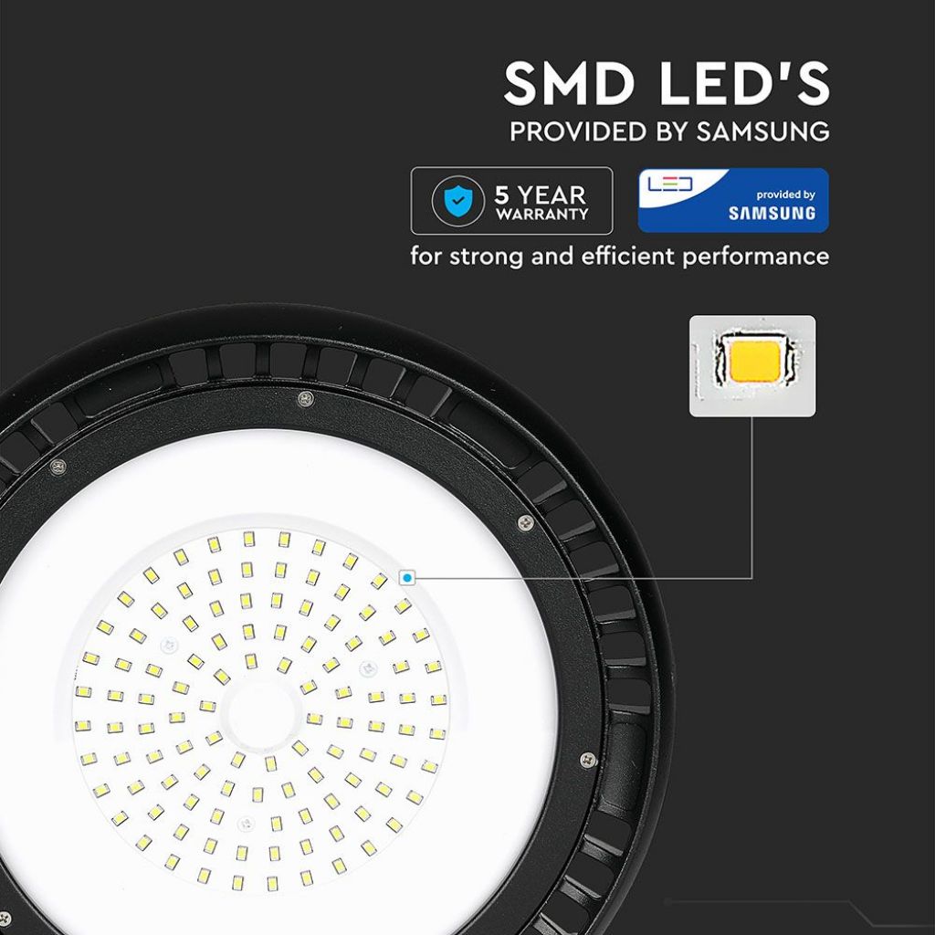 V-TAC PRO Campana Industriale LED Chip Samsung 100W 120LM/W UFO con Driver MeanWell 120° 6400K IP65 Dimmerabile ( 1-10V )