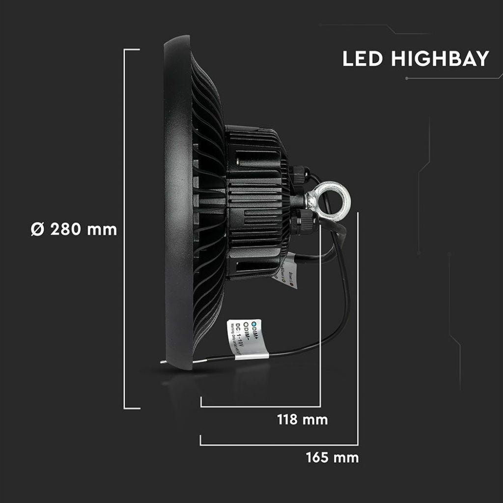 V-TAC PRO Campana Industriale LED Chip Samsung 100W 120LM/W UFO con Driver MeanWell 120° 6400K IP65 Dimmerabile ( 1-10V )