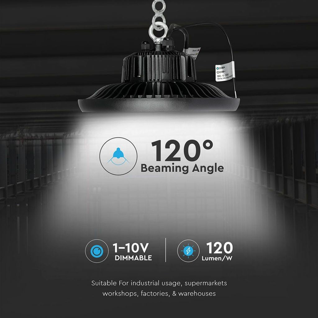 V-TAC PRO Campana Industriale LED Chip Samsung 100W 120LM/W UFO con Driver MeanWell 120° 6400K IP65 Dimmerabile ( 1-10V )