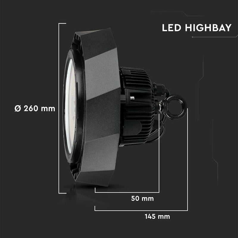 V-TAC PRO Campana Industriale LED Chip Samsung 100W 180LM/W UFO Driver Samsung Colore Nero 120° 6400K IP65 Dimmerabile ( 1-10V )