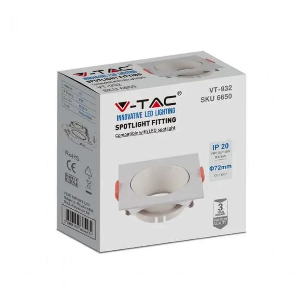 V-TAC Portafaretto LED da Incasso Quadrato GU10 Colore Bianco