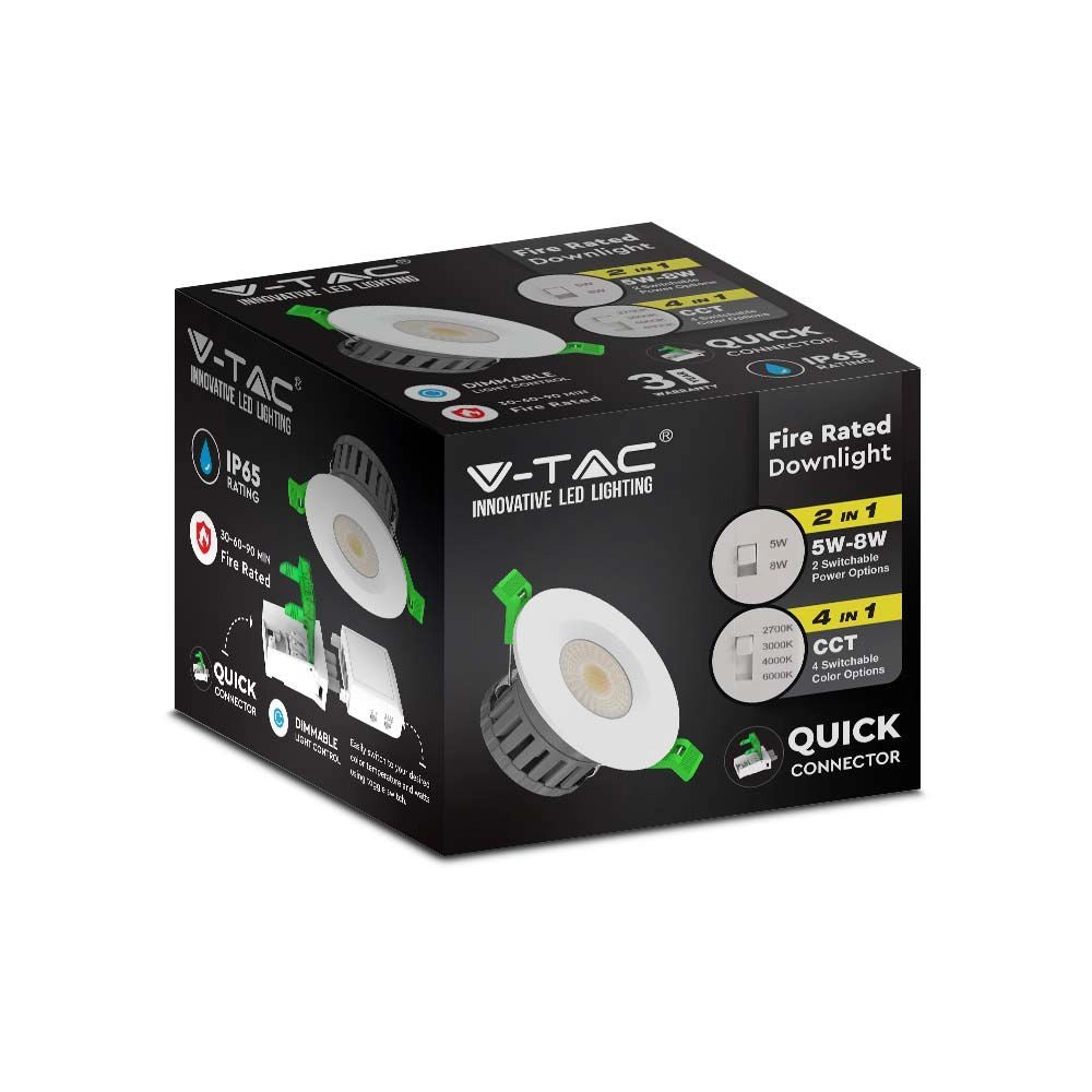 V-TAC Faretto LED da Incasso Rotondo 5W-8W Ignifugo Antincendio con Connettore Rapido Incluso Colore Bianco CCT 4in1 IP65