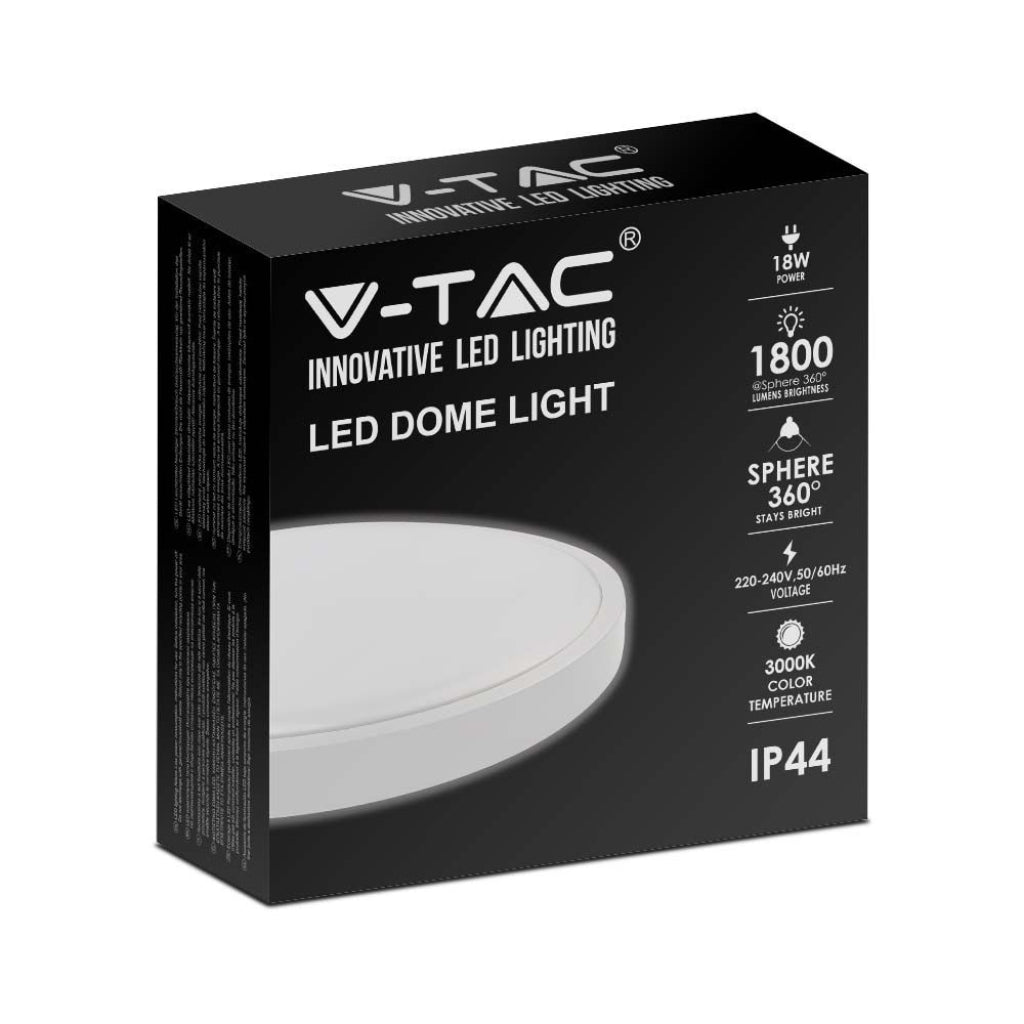 V-TAC Plafoniera LED Rotonda 18W Colore Bianco d: 225mm h: 55mm 6500K IP44