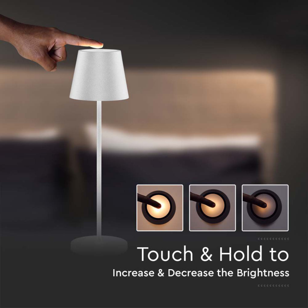 V-TAC Lampada LED da Tavolo 2W Colore Bianco in Alluminio con caricatore Wireless e Touch Dimmerabile 3000K IP54