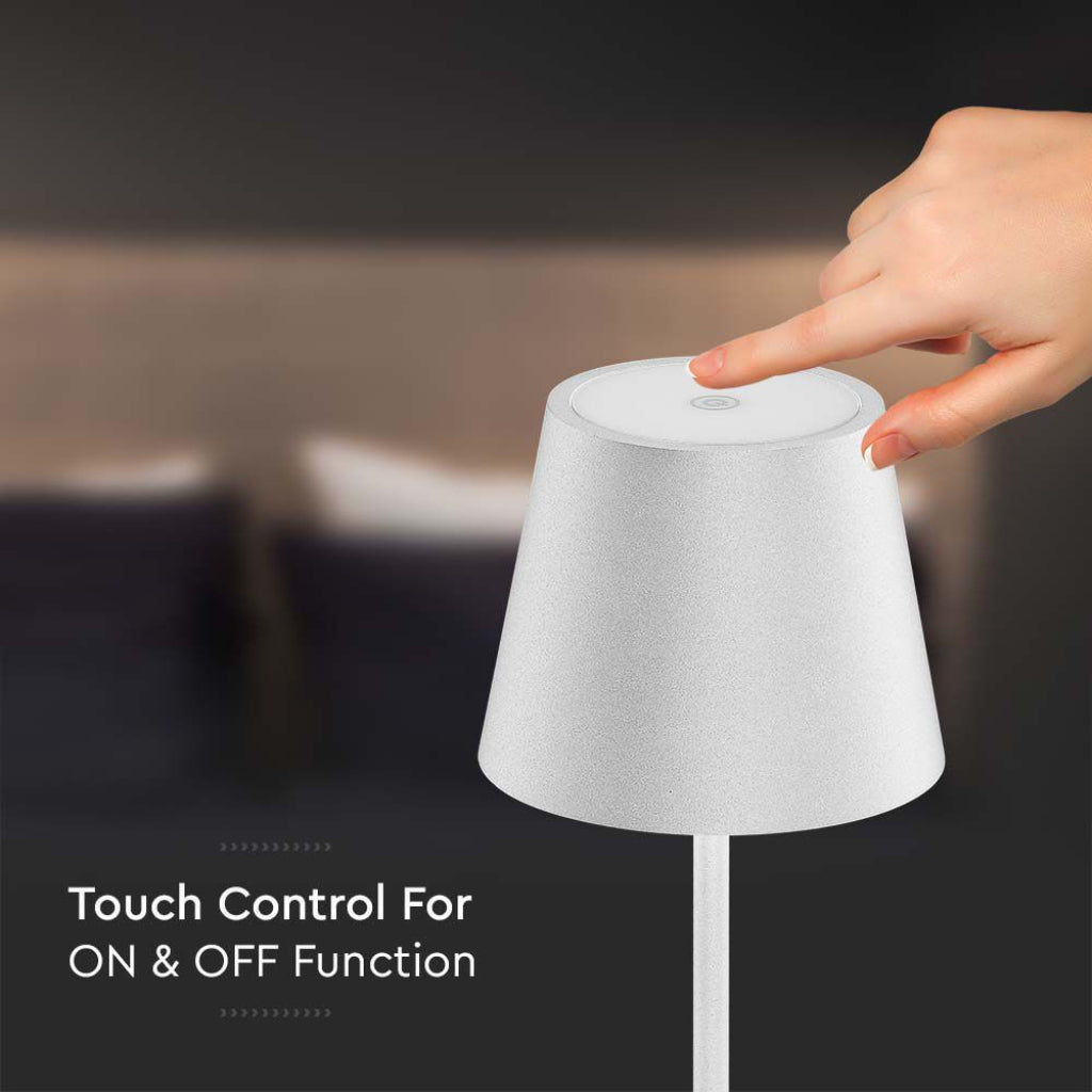 V-TAC Lampada LED da Tavolo 2W Colore Bianco in Alluminio con caricatore Wireless e Touch Dimmerabile 3000K IP54