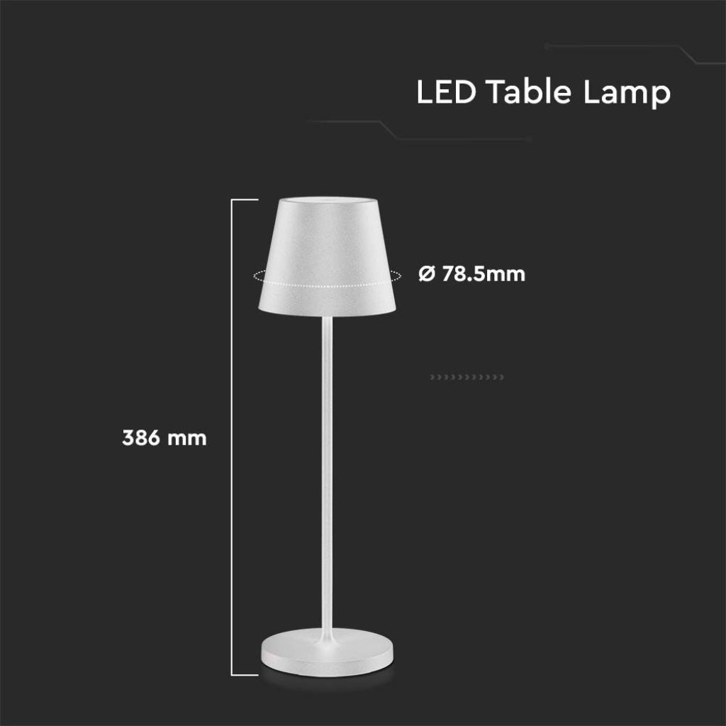 V-TAC Lampada LED da Tavolo 2W Colore Bianco in Alluminio con caricatore Wireless e Touch Dimmerabile 3000K IP54