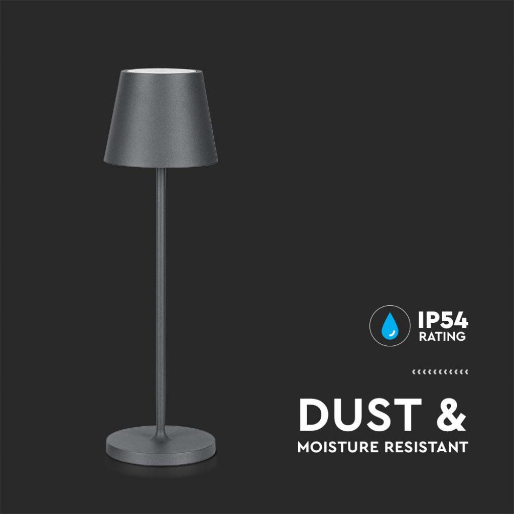 V-TAC Lampada LED da Tavolo 2W Colore Grigio in Alluminio con caricatore Wireless e Touch Dimmerabile 3000K IP54