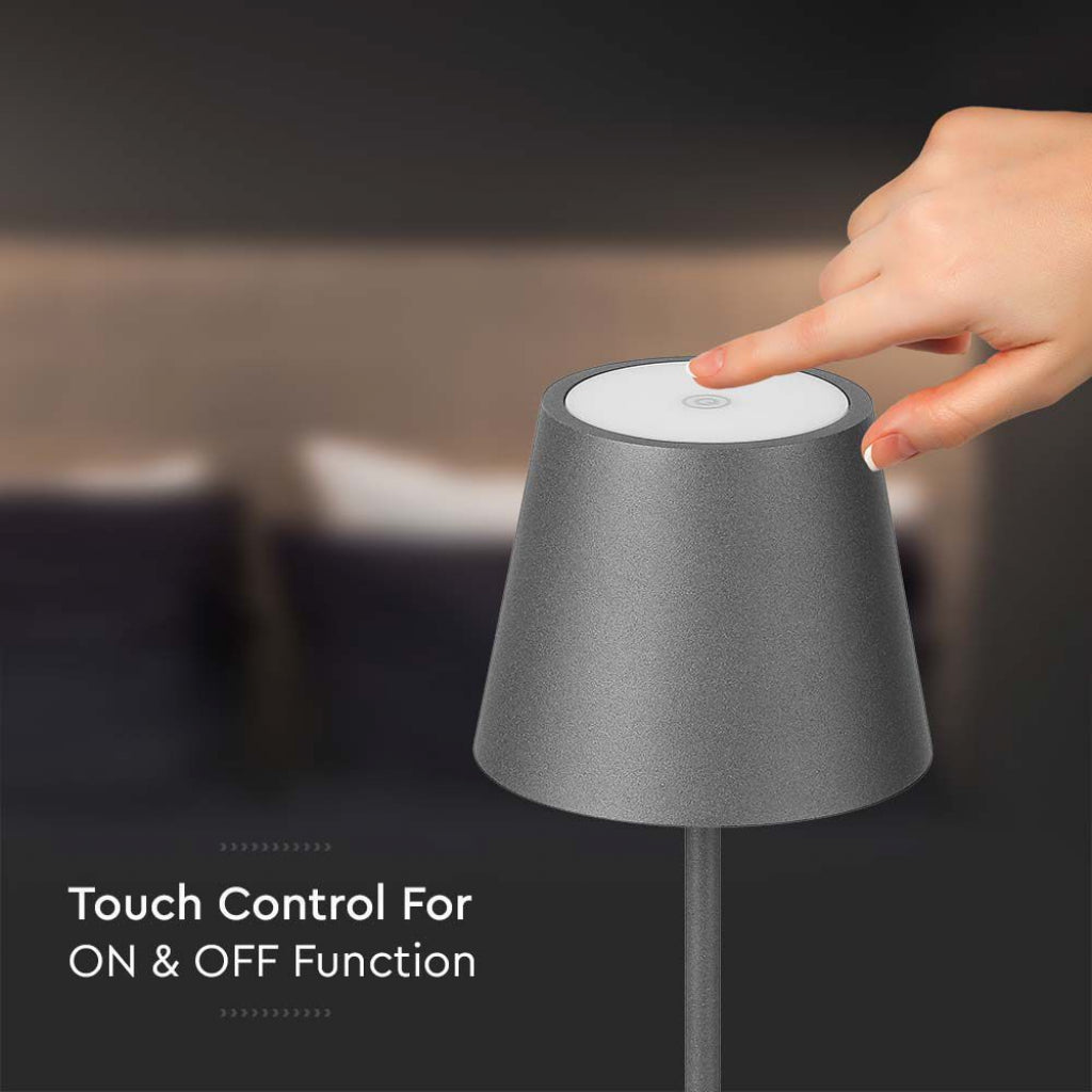 V-TAC Lampada LED da Tavolo 2W Colore Grigio in Alluminio con caricatore Wireless e Touch Dimmerabile 3000K IP54