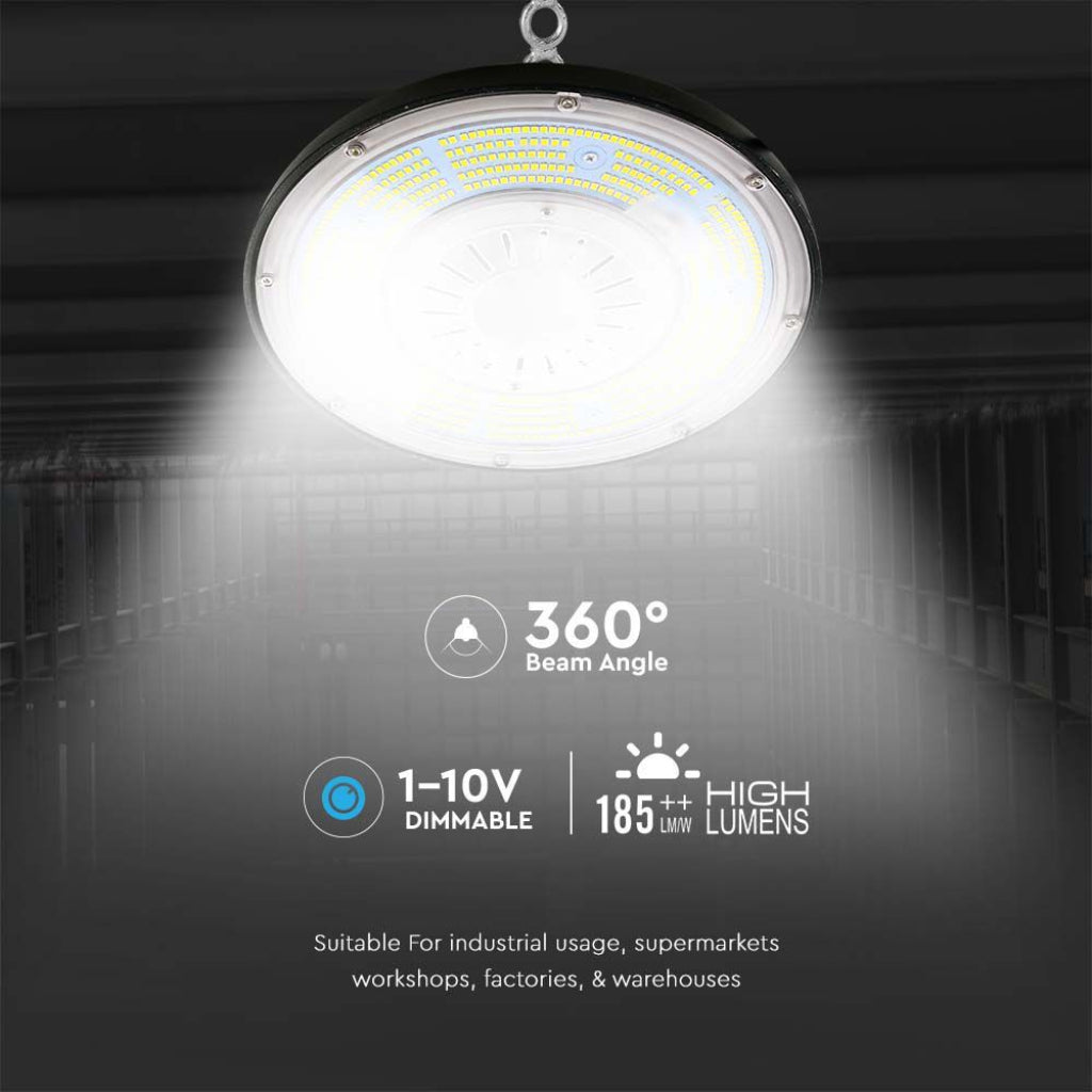 V-TAC Campana Industriale LED 200W 185LM/W UFO con Driver MeanWell 360° 4000K IP65 Dimmerabile ( 1-10V )