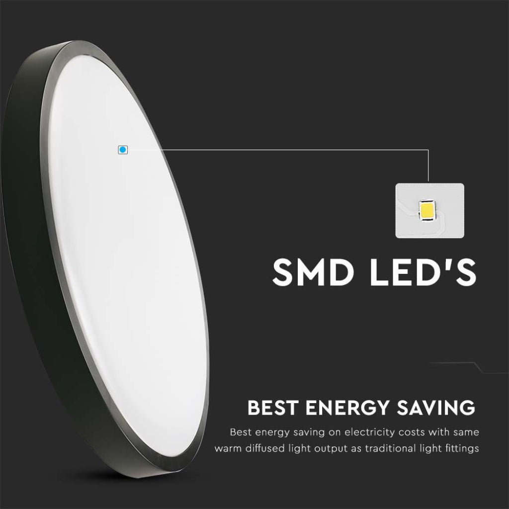 V-TAC Plafoniera LED Rotonda 30W con Sensore di Movimento a Microonde Colore Nero 4000K IP44