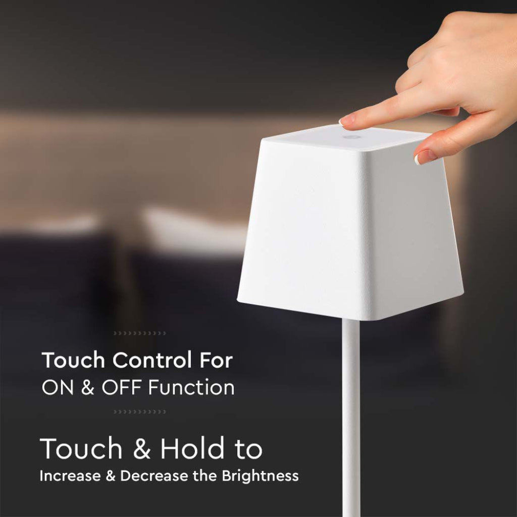 V-TAC Lampada LED da Tavolo 2W Colore Bianco in Alluminio ricaricabile con USB C Touch Dimmerabile 3000K IP54