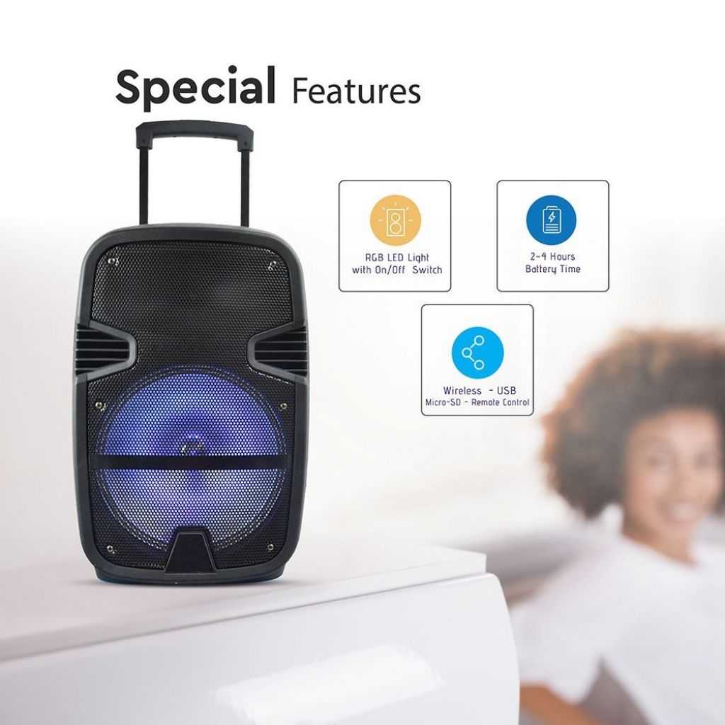 V-TAC Altoparlante Trolley Ricaricabile 35W Microfono Cablato Telecomando RGB per Cassa 12 pollici